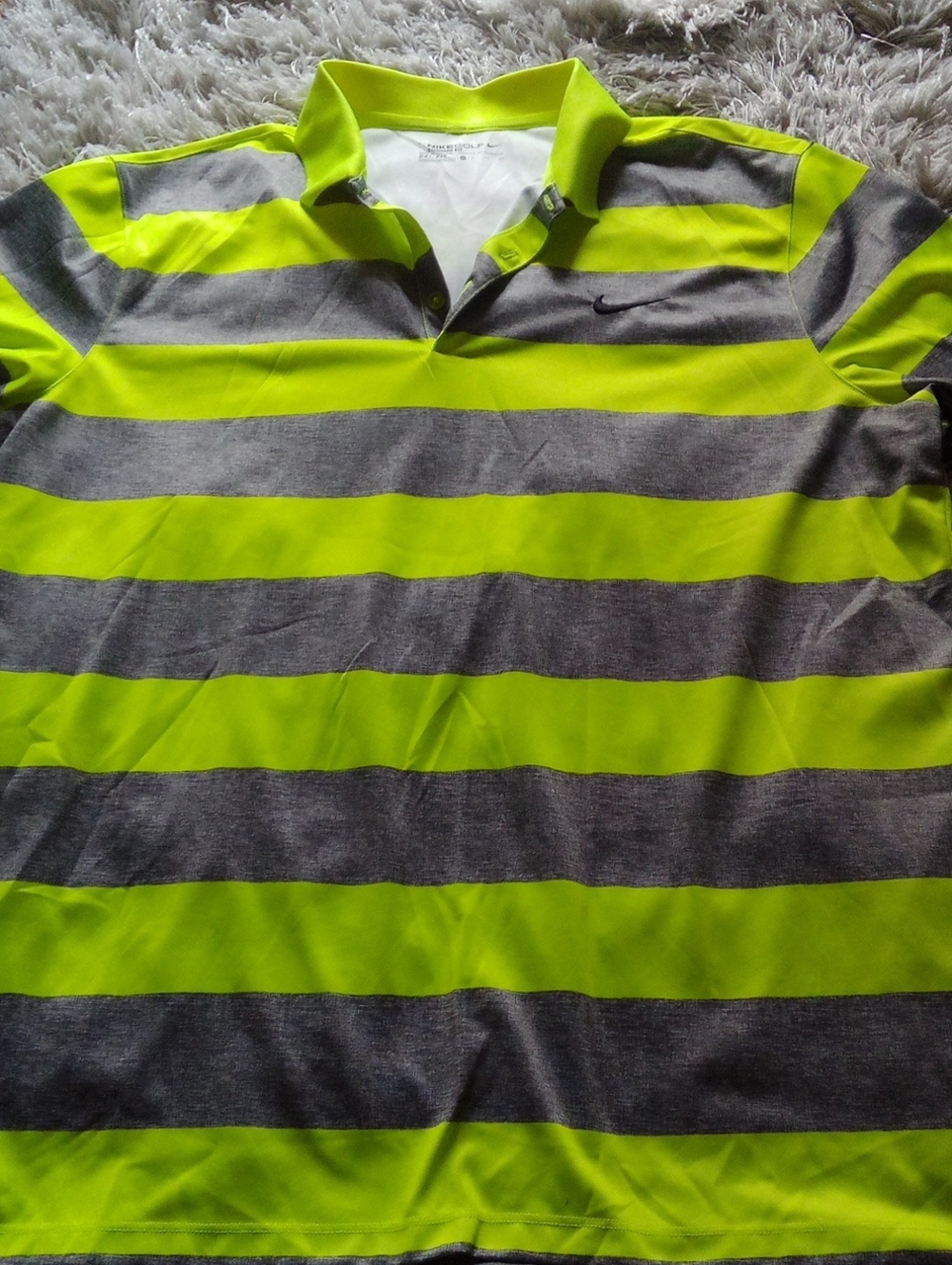 Nike Men’s Striped Polo - Neon Yellow and Gray (Nike Golf) Dri Fit